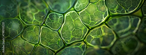 A vibrant background showcasing magnified plant cells with visible chloroplasts and cell walls. photo
