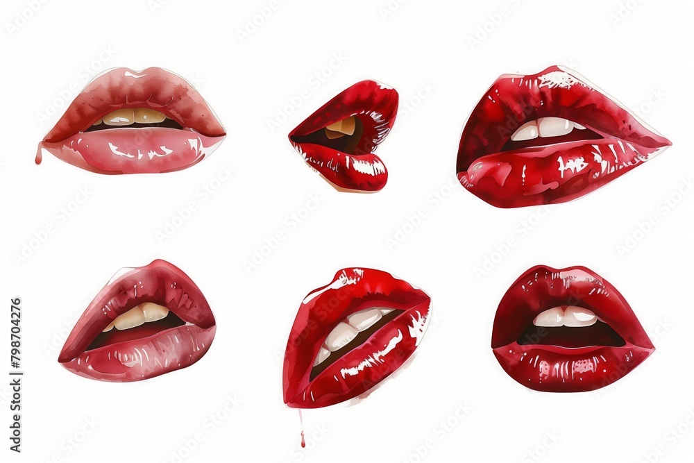 Set of mouths with beautiful make-up isolated on white. Red lipstick Set of mouths with beautiful make-up isolated on white. Red lipstick