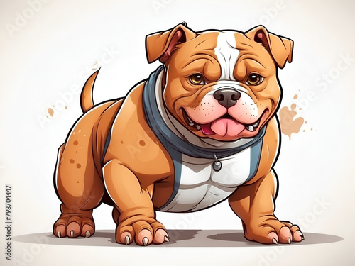 American Bully Dog in cartoon style. Cute American Bully isolated on white background. Watercolor drawing, hand-drawn American Bully in watercolor. For children's books, for cards, 