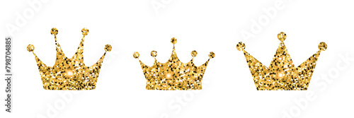 Set of golden sparkling crowns