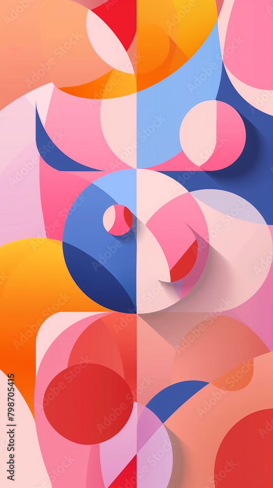 Playful geometric wallpaper for mobile, inspired by the Paris Olympics. Abstract shapes and gradients dance in trendy pastels.  Summer vibes meet Parisian spirit in this dynamic interplay of color.