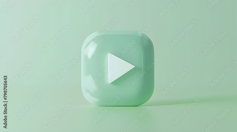 Elegant 3D Video Play Button Icon in Soothing Mint Green for Captivating Digital Content Visuals Elegant 3D Video Play Button Icon in Soothing Mint Green for Captivating Digital Content Visuals