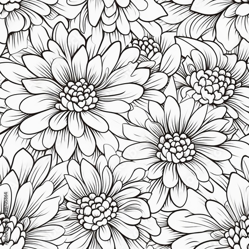 Child s coloring page featuring large  fun flowers  low detail black outlines on white