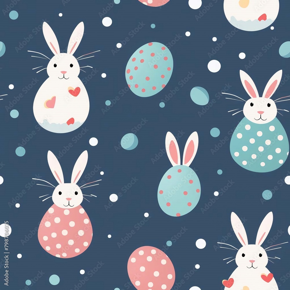 Fototapeta premium Seamless digital tile with Easter bunnies and polka dot eggs, festive and fun pattern