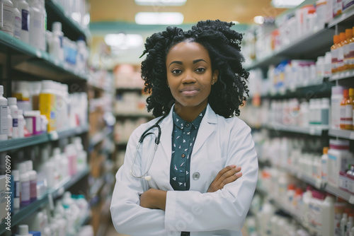 Woman pharmacist recommending over-the-counter products photo
