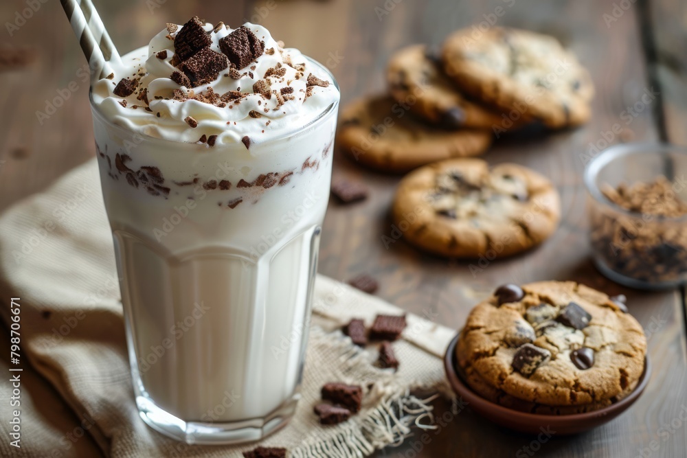 Milkshake served with a side of fresh cookies and whipped cream Milkshake served with a side of fresh cookies and whipped cream