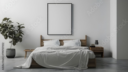 3D Rendering  3D illustration Mock up poster frame in bedroom interior  Decorated with beautiful and comfortable furniture  Rendering ai generated 