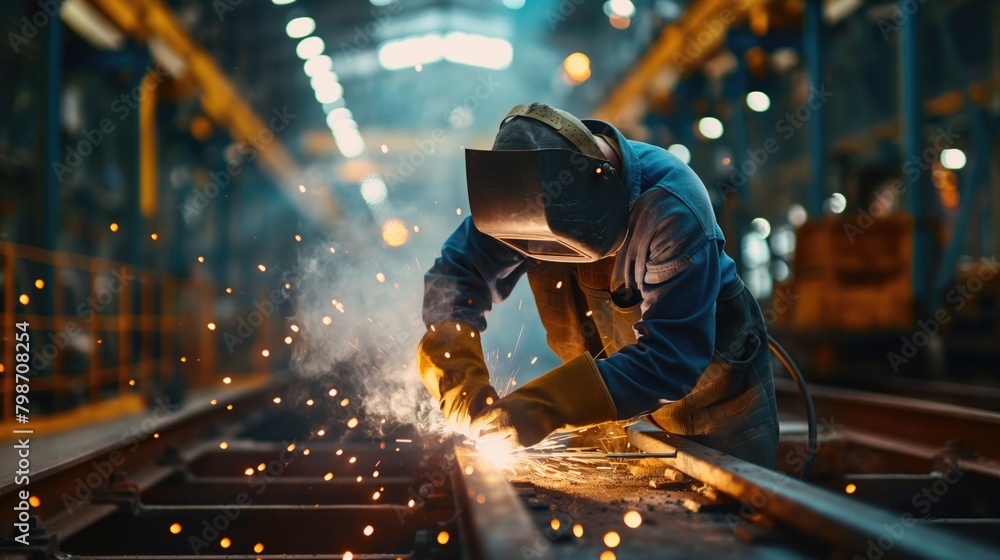 Welder working on an industrial plant or factory welding technological process Welder working on an industrial plant or factory welding technological process