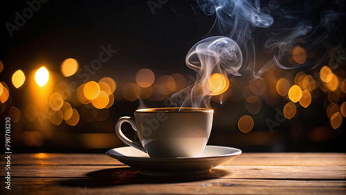 A steaming cup of coffee sits on a table, ready for a morning pick-me-up