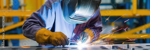 Welder working on an industrial plant or factory welding technological process