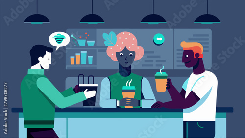 In a cozy coffee shop customers order their drinks using holographic neural displays customizing their preferences with a simple thought..