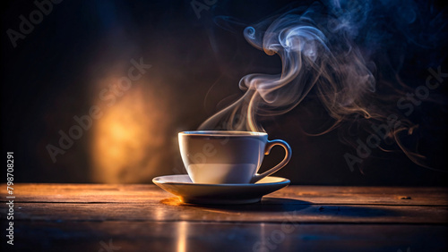 A steaming cup of coffee sits on a table, ready for a morning pick-me-up