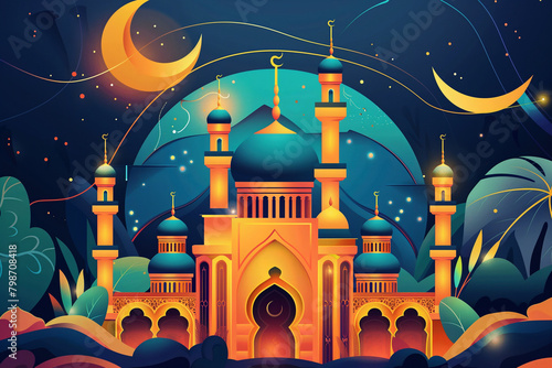 Dynamic motion graphic illustration showcasing Ramadan Kareem festivity in a modern style