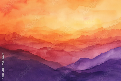 A desert sunset background in watercolor