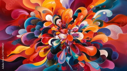 abstract painting featuring a vibrant explosion of colors, with swirling shapes © Rezhwan
