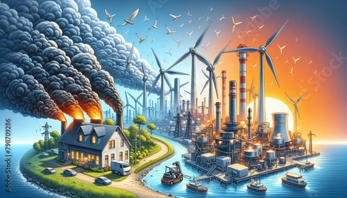 Ecological disaster concept, environmental pollution, climate change, global warming due to CO2 emissions, waste disposal photo