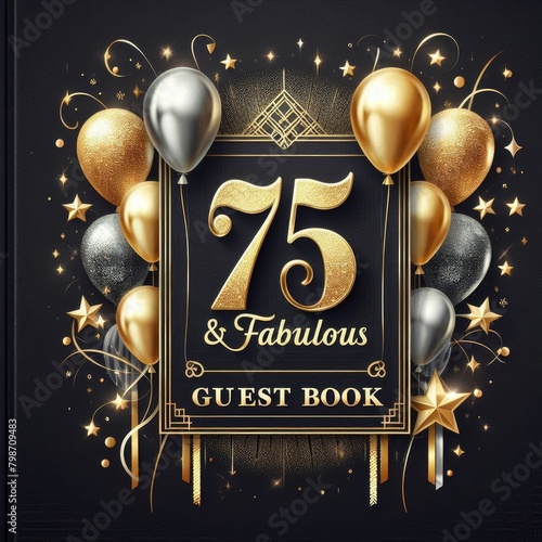 Elegant 75th Birthday Guest Book Cover Design