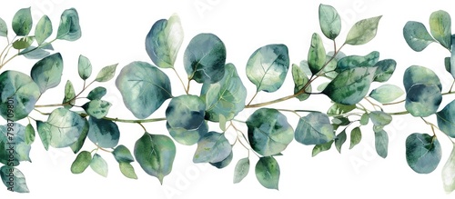 Eucalyptus leaves forming a beautiful floral gesture on a white background #798709801