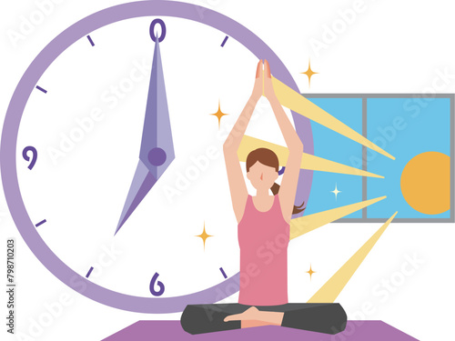 朝活でヨガを行う女性