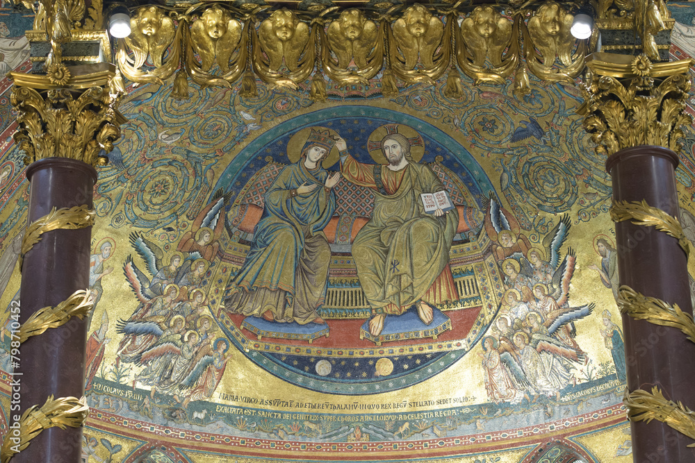 The apse of the basilica. Mosaic in the Basilica of Saint Mary Major. Major papal basilica. Rome, Italy