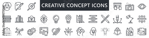 Collection of creativity related line icons.