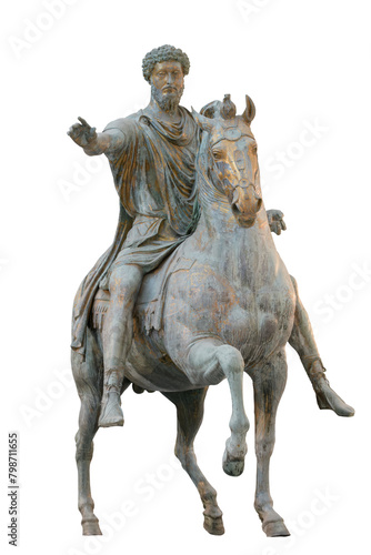 The Equestrian Statue of Marcus Aurelius. Ancient Roman bronze equestrian statue on the Capitoline Hill, Rome, Italy. © dimamoroz