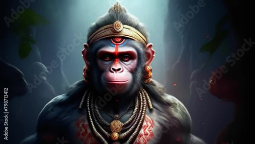 Hanuman, Hindu god with head of monkey and body of man, Hinduism, mythology, Generative AI, photo