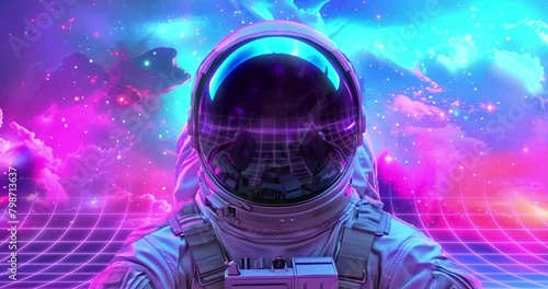 Astronaut in vaporwave space. Loop animation. Perfect background for music.