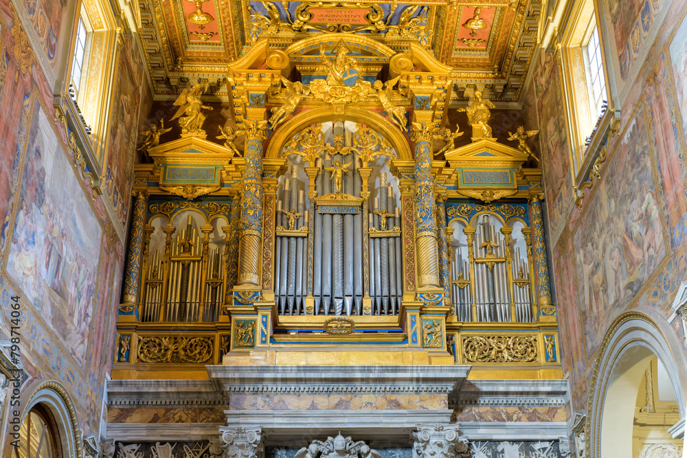 Pipe organ in the Archbasilica of Saint John Lateran (Basilica di San Giovanni in Laterano). Major Papal. Lateran Basilica or Saint John Lateran. Rome Pipe organ in the Archbasilica of Saint John Lateran (Basilica di San Giovanni in Laterano). Major Papal. Lateran Basilica or Saint John Lateran. Rome