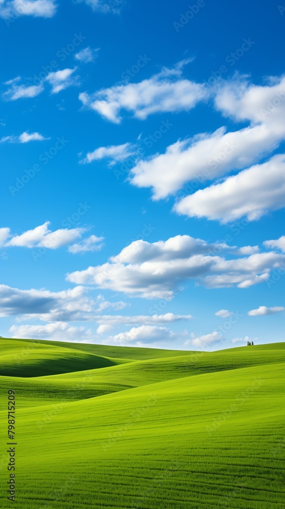The image shows a beautiful landscape with green hills and a blue sky. The image is very calming and peaceful. The image shows a beautiful landscape with green hills and a blue sky. The image is very calming and peaceful.
