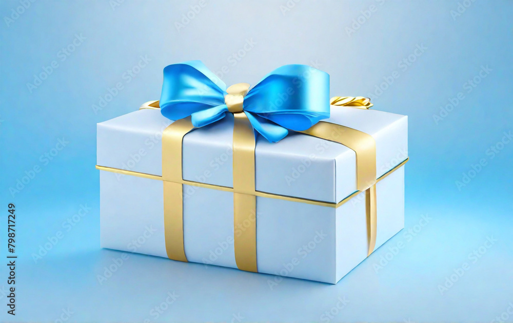 Luxurious gift box with golden ribbon isolated on white background Luxurious gift box with golden ribbon isolated on white background