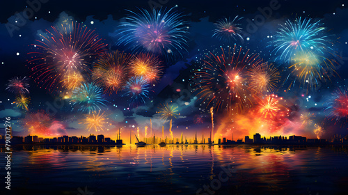 Colorful fireworks festival happy new year
