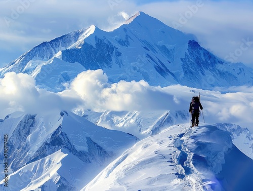 In The Know. Adventurous Mountain Ranger Descending Washburn Ridge in Colorful Alaska Landscape photo