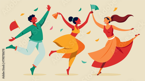 As the dancers twirl and leap their movements speak of history resilience and celebration of all cultures.. Vector illustration