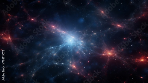 Stunning depiction of a vast galaxy with nebulous filaments and brilliant star clusters