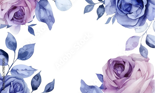 watercolor blue and purple roses on a white background