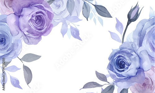 watercolor blue and purple roses on a white background
