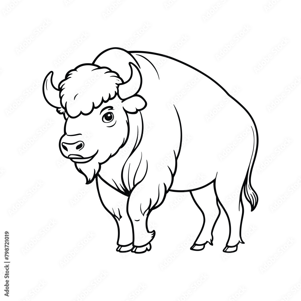 Fototapeta premium American Strong Bison Vector Illustration black and white, line art illustration of bison, strong bison vector black and white