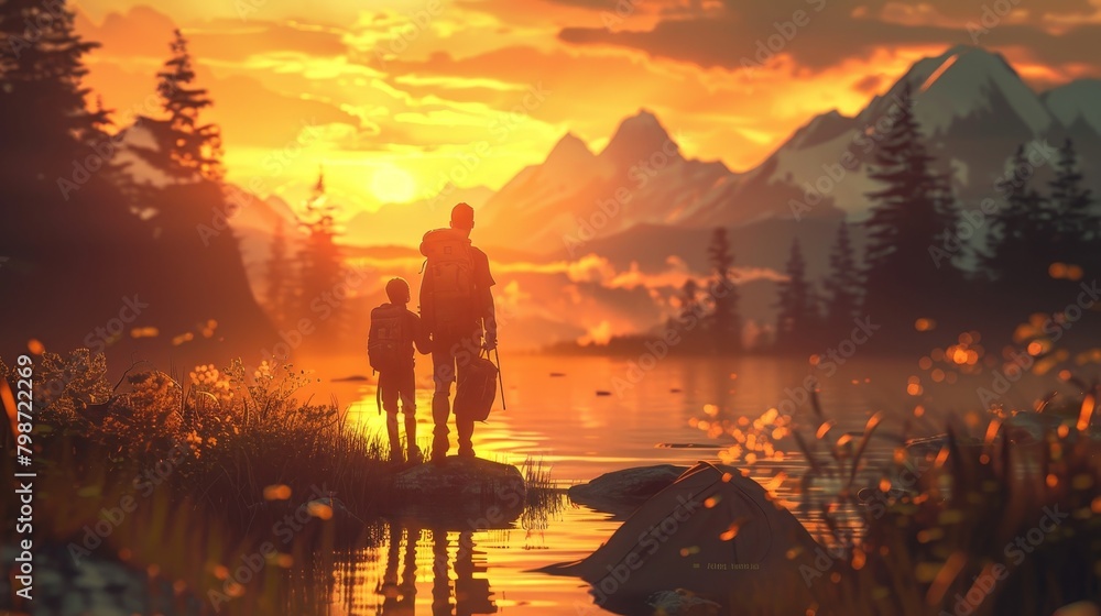 Family and Lifestyle Outdoor Adventure: A 3D vector illustration of a family enjoying an outdoor adventure Family and Lifestyle Outdoor Adventure: A 3D vector illustration of a family enjoying an outdoor adventure