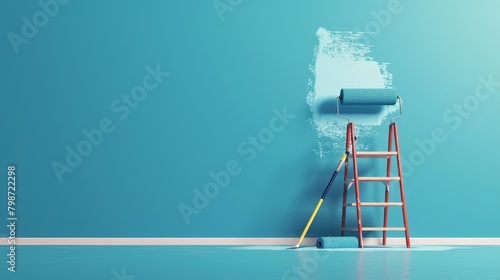 Home Improvement: A 3D vector illustration of a person painting a wall with a roller
