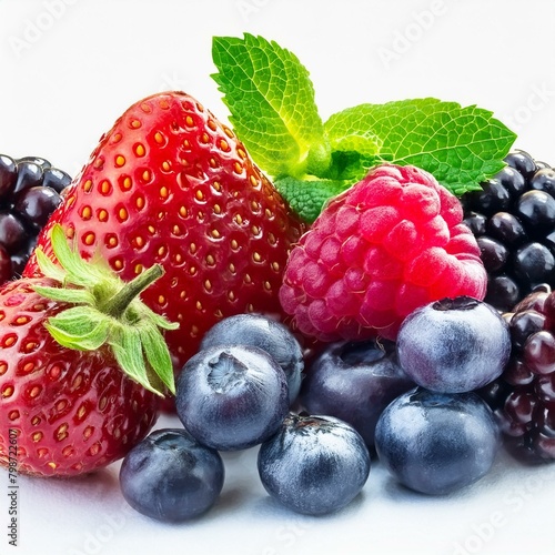 Berry Harmony: Collection of Fresh Summer Berries Presented Against a White Background