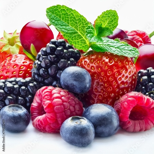 Berry Bliss: Array of Ripe Summer Berries Displayed on a White Surface, Isolated