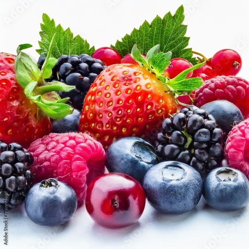 Berry Bonanza: Display of Ripe Summer Berries Arranged on a White Background