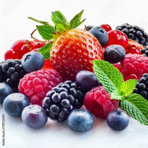 Berry Paradise: Assorted Summer Berries Presented on a White Background, Isolated