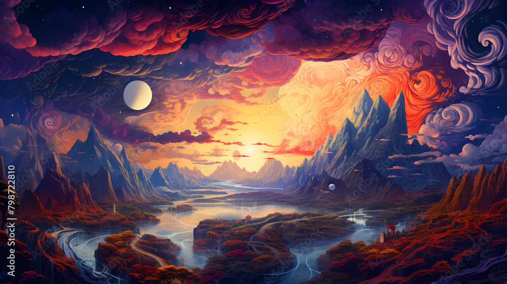 Fantastical planet with swirling clouds 