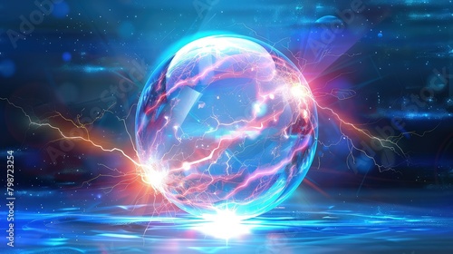 Magic ball vector magical crystal glass sphere and shiny lightning transparent orb as prediction soothsayer illustration magnificent set isolated on background photo