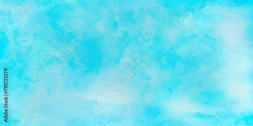 Abstract watercolor background . Grunge wallpaper of blue sky with white clouds . Summer heaven bright cloudscape . 