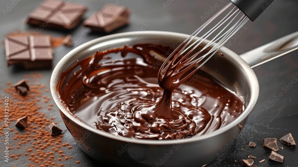 Kitchen and Cooking: A 3D vector illustration of a saucepan with melted chocolate