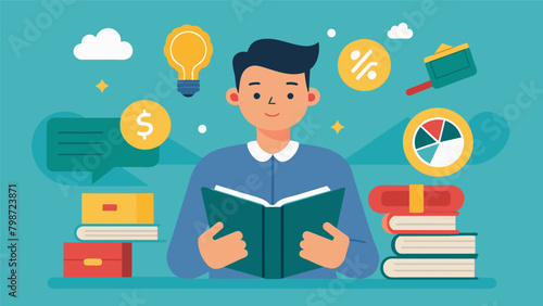 A man reading financial planning books and articles determined to educate himself on ways to overcome financial difficulties.