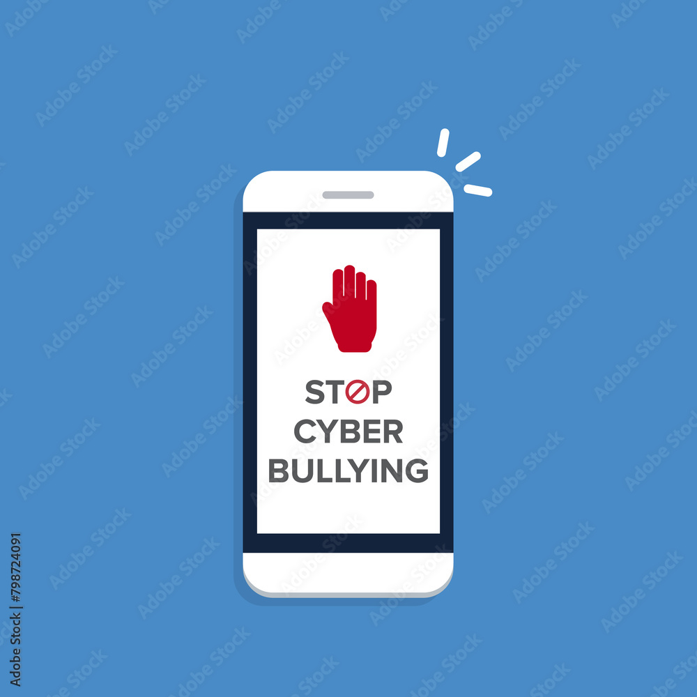 Stop Cyberbullying. Mobile phone with message to stop hurting the mind of others through social media. Stop Cyberbullying. Mobile phone with message to stop hurting the mind of others through social media.